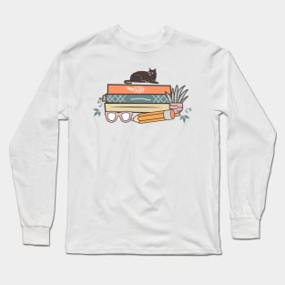 Book and cat World Book Day for Book Lovers Library Reading Long Sleeve T-Shirt